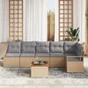 Ensemble de canapé de jardin 7 pièces avec coussins beige poly rattan acacia, Sofa de jardin 2 places avec rangement 3356383