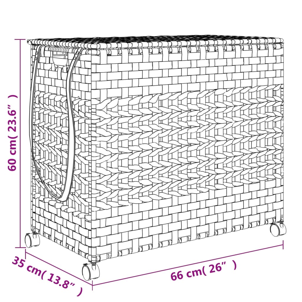 Laundry Basket with Wheels Black 66 x 35 x 60 cm Rattan
