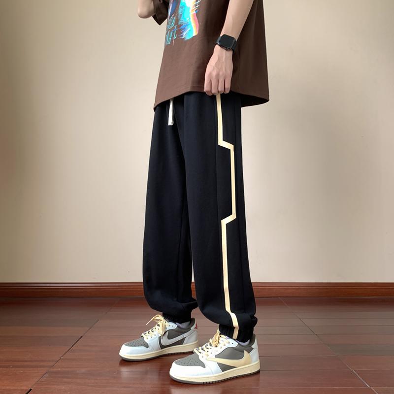 

Spring Autumn Casual Joggers Male Patchwork Track Pants Cuffed Pants Elastic Waist Sweatpants M абрикосовий/чорний