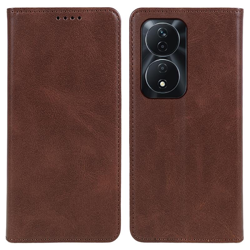 

For Honor 90 Smart/X7b 4G Leather Phone Case Calf Texture Wallet Cover Magnetic Closing Brown