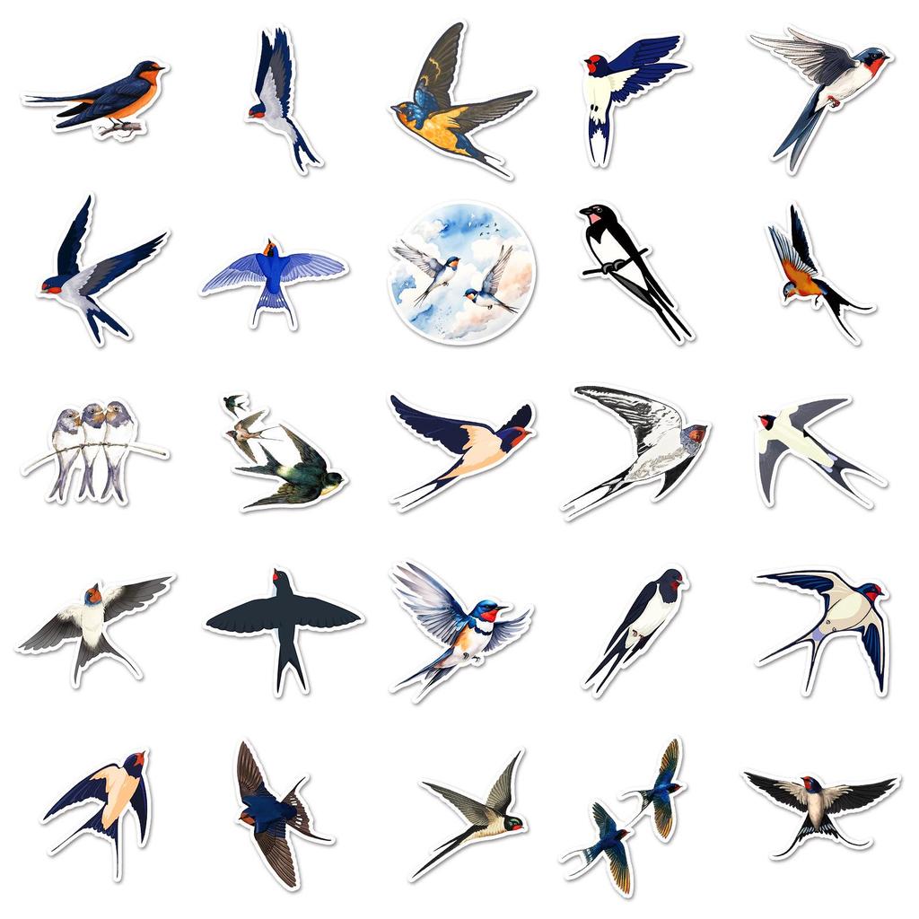 50 Swallow Bird Stickers: Decorative Cartoon Animal Designs for Journals