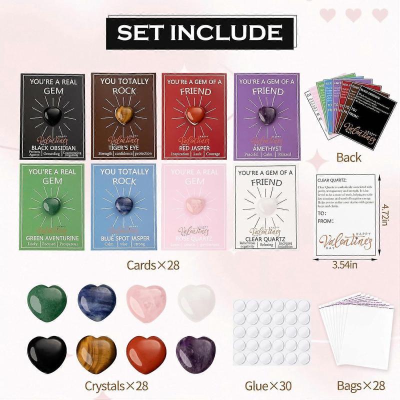 28 Pcs Valentines Day Gifts for Kids-Valentines Day Cards for Kids School Classroom, Valentines Heart Crystals with Cards, Valentine Exchange Party Fa