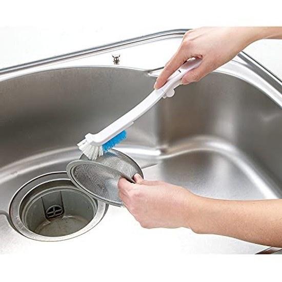 Mameita Kitchen Brush White Blue Width 2cm Depth 3.5cm Height 31cm Clean Pro Sink Drain Cleaning Folding Compact Storage Made Japan KB-643
