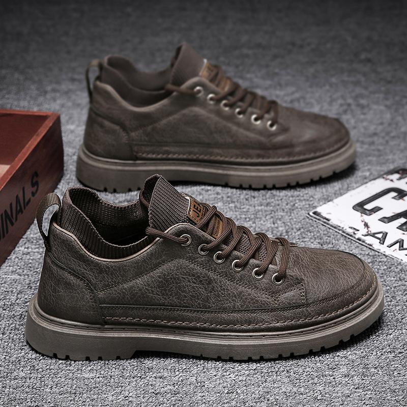 New autumn casual leather shoes Martin boots labor insurance trendy shoes 39 коричневый