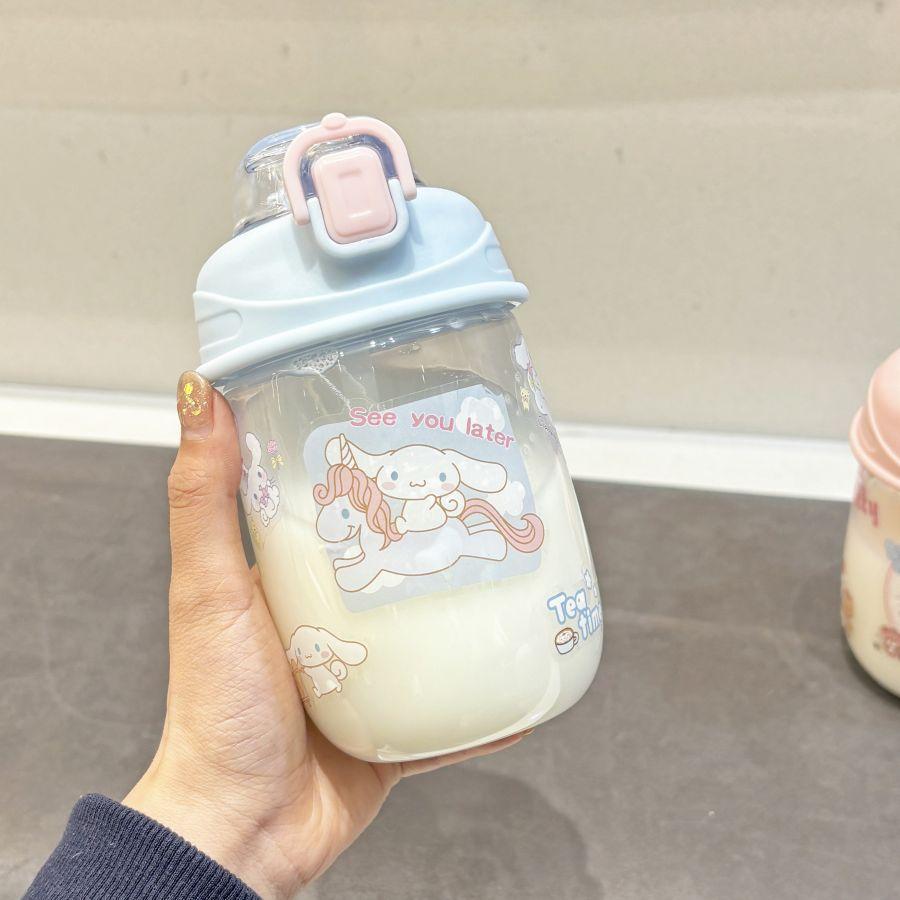 Water bottle large capacity ins children's straw plastic cup high value water cup girls students portable cup cute cup