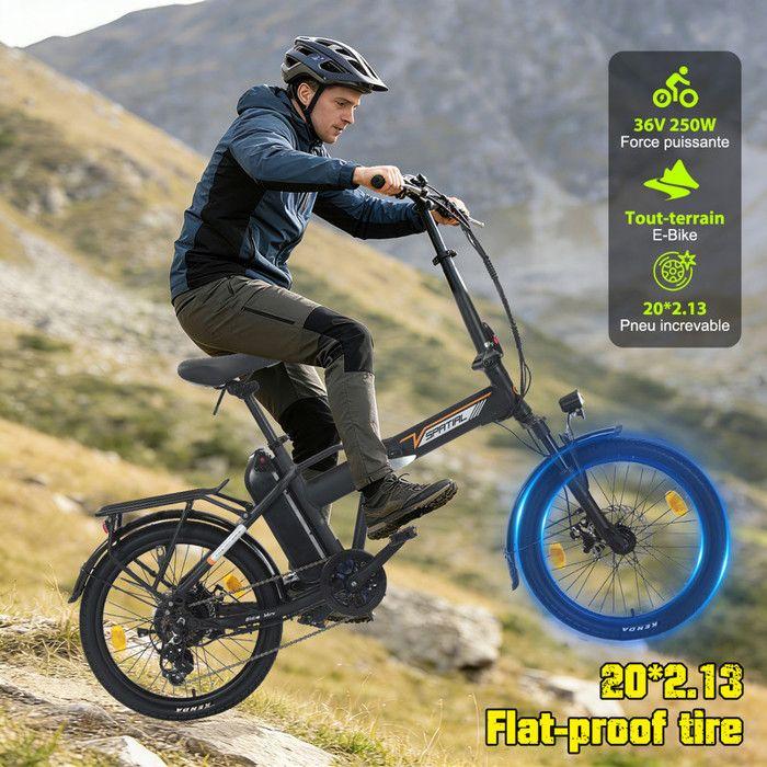 SPATIAL Vélo Électrique 20"Pliant - Moteur 250W-Batterie 36V/13Ah- 25 km/h Max-100KM Max(Mode ASSIST)- Shimano 7 vitesses-Noir