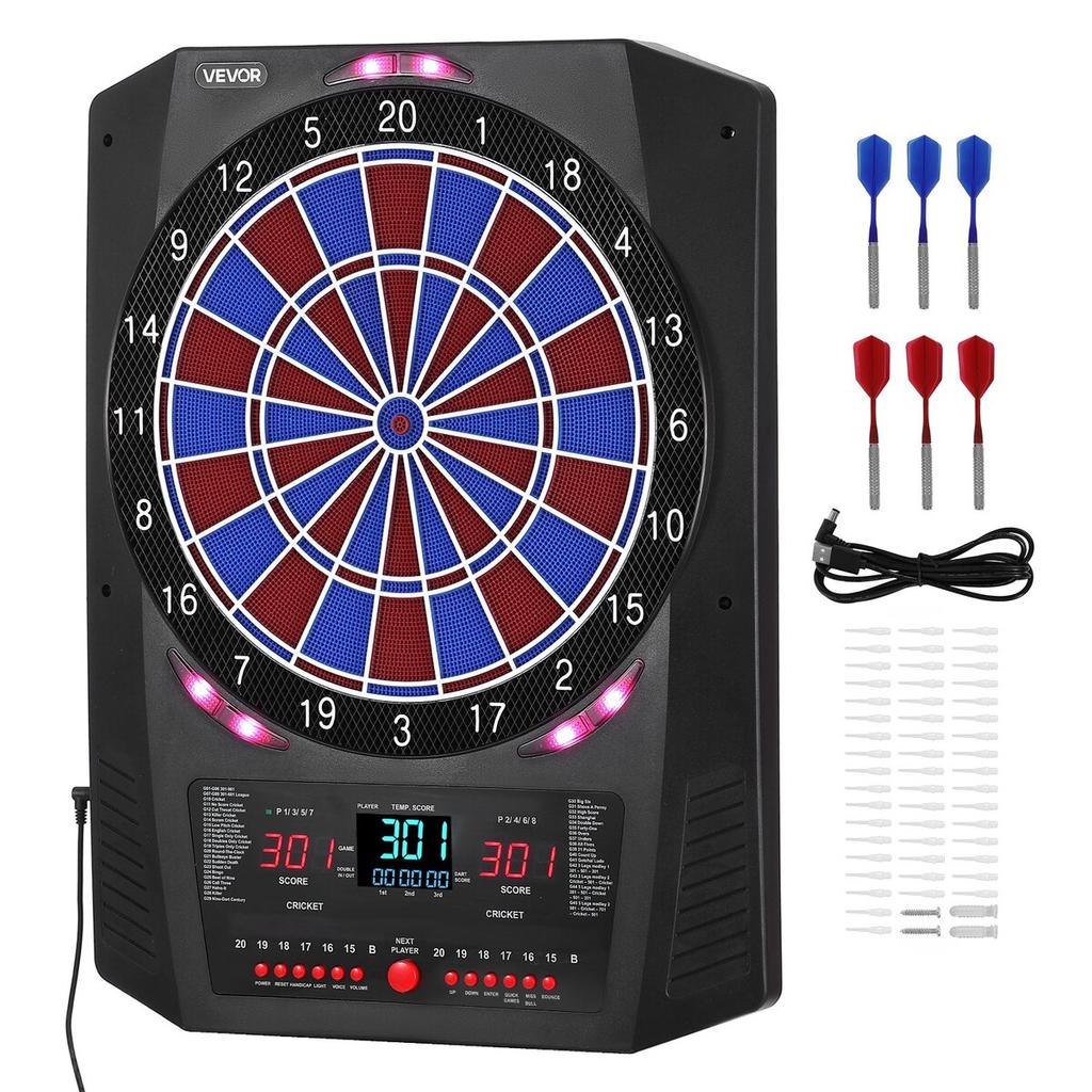 Electronic Dart Board, 336mm Target Dartboard with 45 Games & 474 Variations for Up To 8 Players, 6 Dart Shafts with Flights & 50 Soft Tips, Color LED