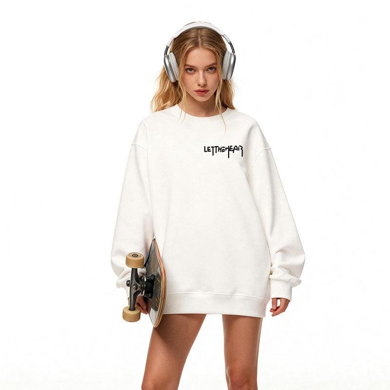 Heavy Cotton Sweatshirt for Couples Loose Fit Outerwear Inner Wear Round Neck Hoodless Pullover Versatile Autumn Winter Warm Printed Top S