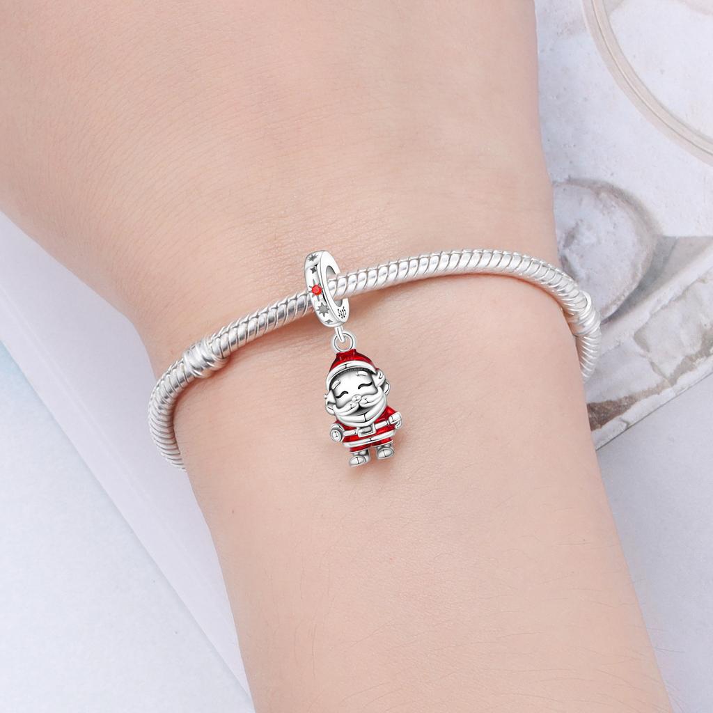 Orstarry 925 Silver Santa Claus Pendant Beads for Bracelet DIY Jewelry Trendy Christmas Gifts Party Charm