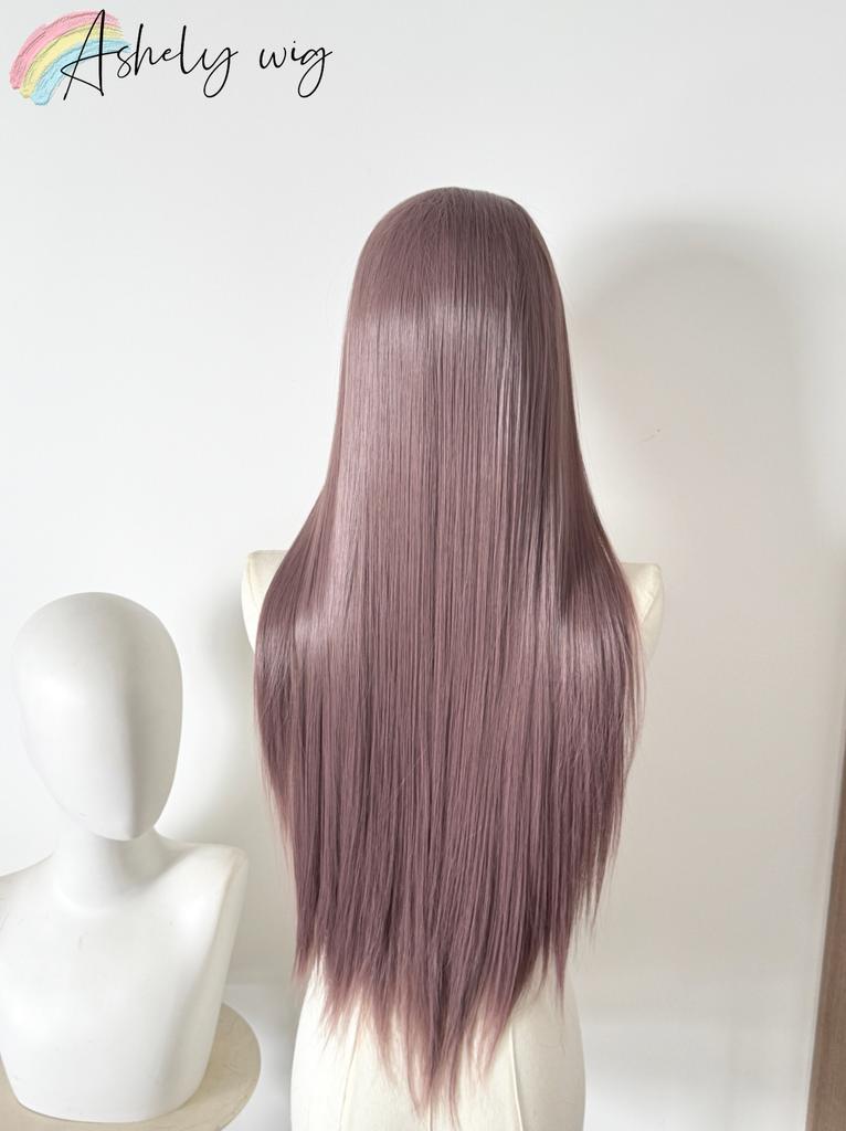 Purple-grayish Purple Miku Lace Front Wig for Women Long Straight Wigs High Temperature Fibers Hair Synthetic Wig High Quality