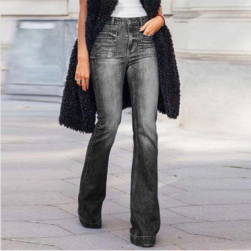 Jeans Damenmode Trend Slim Schlankheitshose mit hohem Bund, ausgestellte Hose, gewaschen und poliert, weiße Hose für Damen