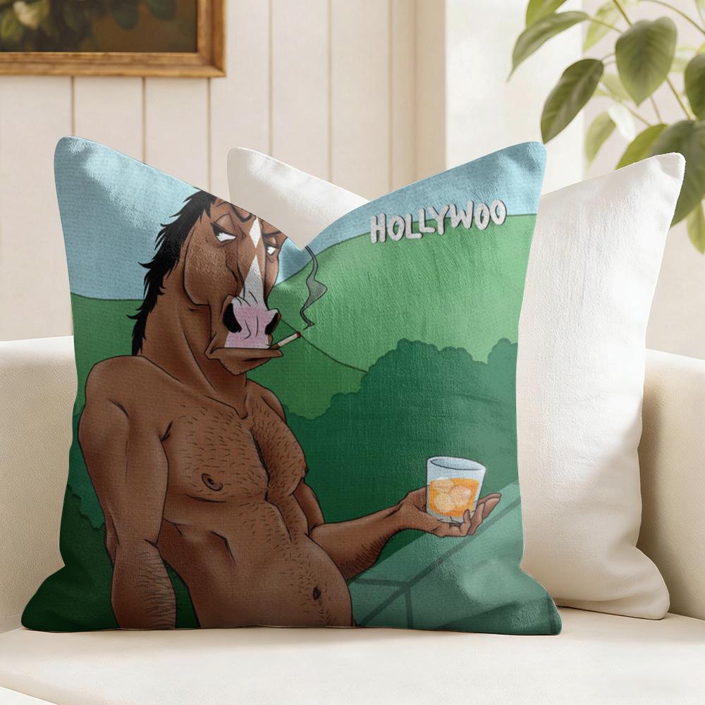 BBoJack Horseman Custom Cushion Cover Eco Linen Pillow Case DoubleSided Print Breathable Durable Zipper Home Decor Gift