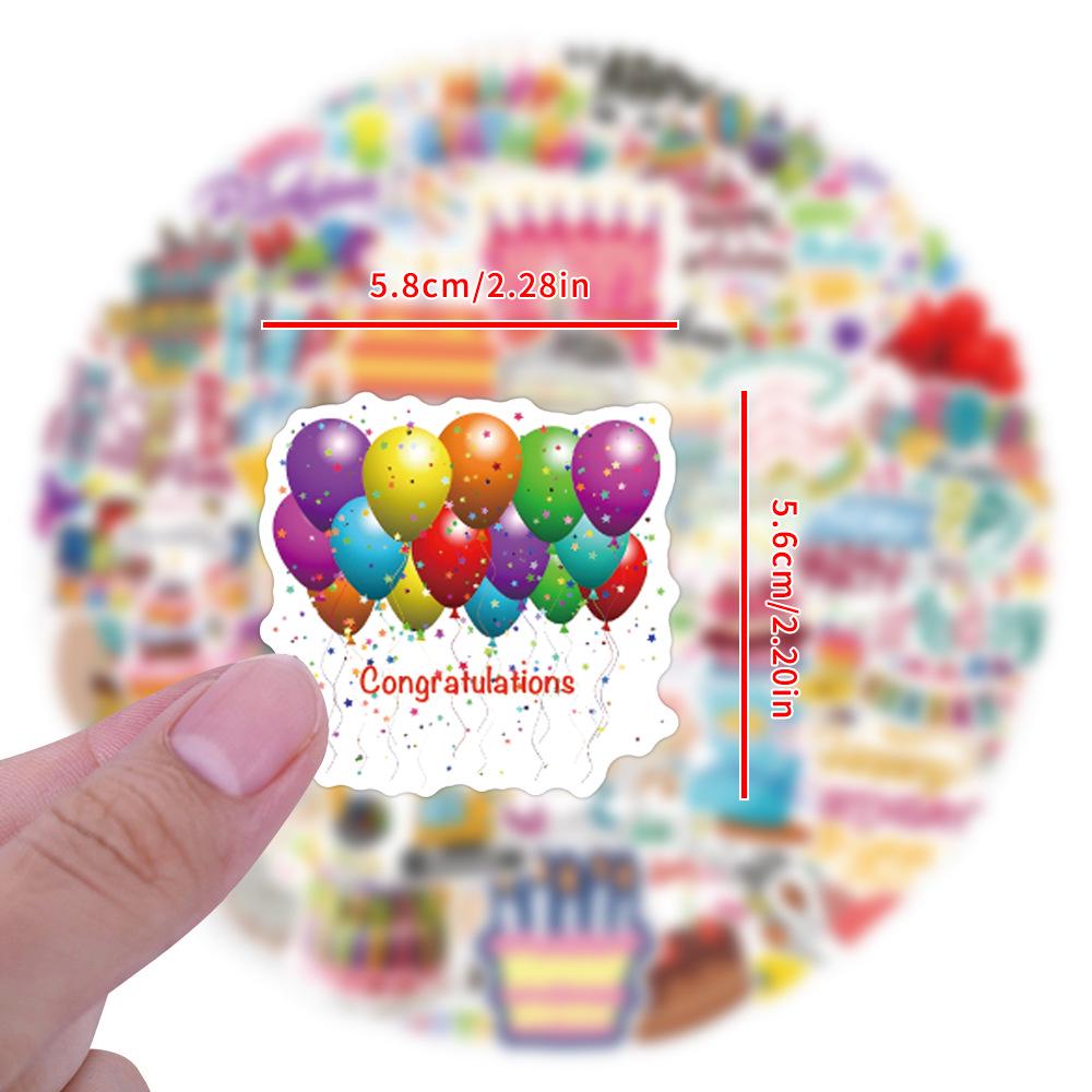 Cartoon Happy Birthday Doodle Stickers, Waterproof, for Refrigerator, Phone, and Computer - 55 Sheets