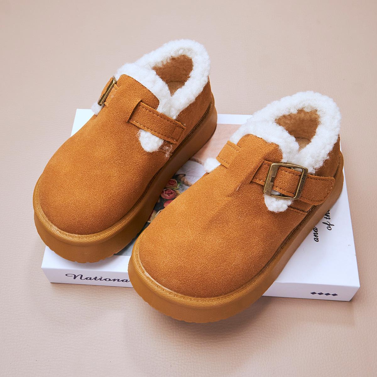 

Girls Genuine Leather Lined Winter Snow Boots Thick Warm Buckle Shoes for Kids size 26 коричневый