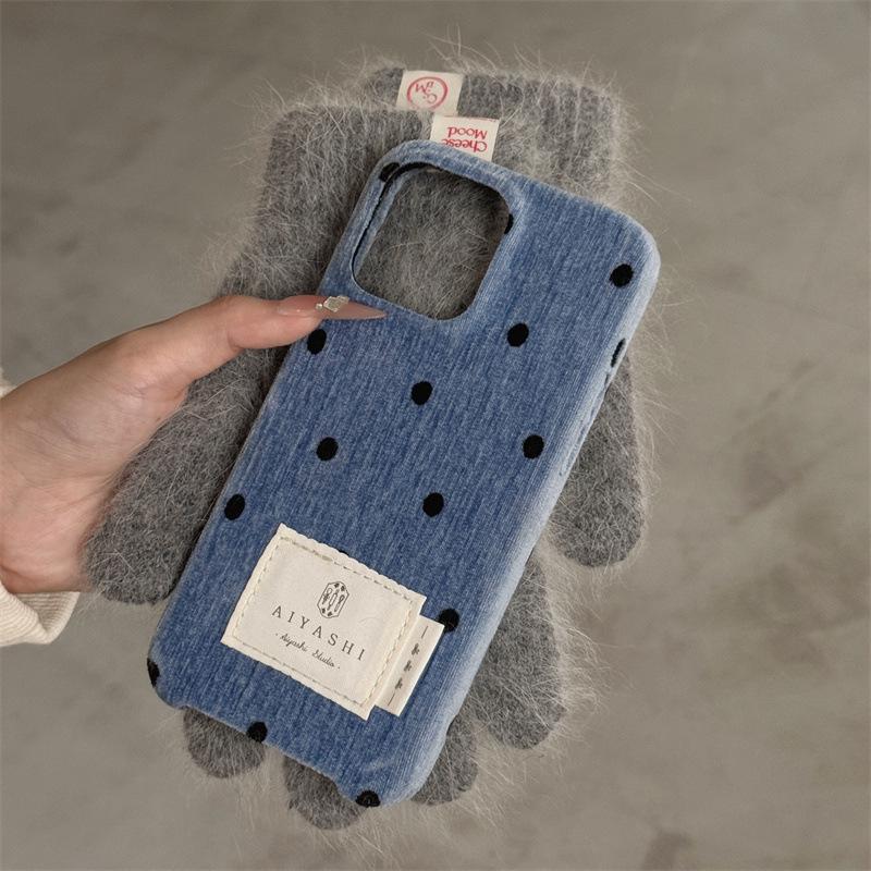 

Преміальний вельветовий чохол для телефону в горошок для iPhone 14/15/16 Pro Max - Осінньо-зимова версія iPhone 15 Pro Max