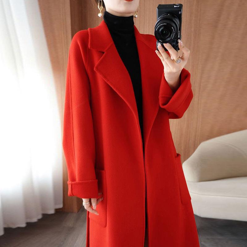 Women's Plus Size Double-Sided Wool Overcoat, Long Loose Fit (Autumn/Winter 2025)