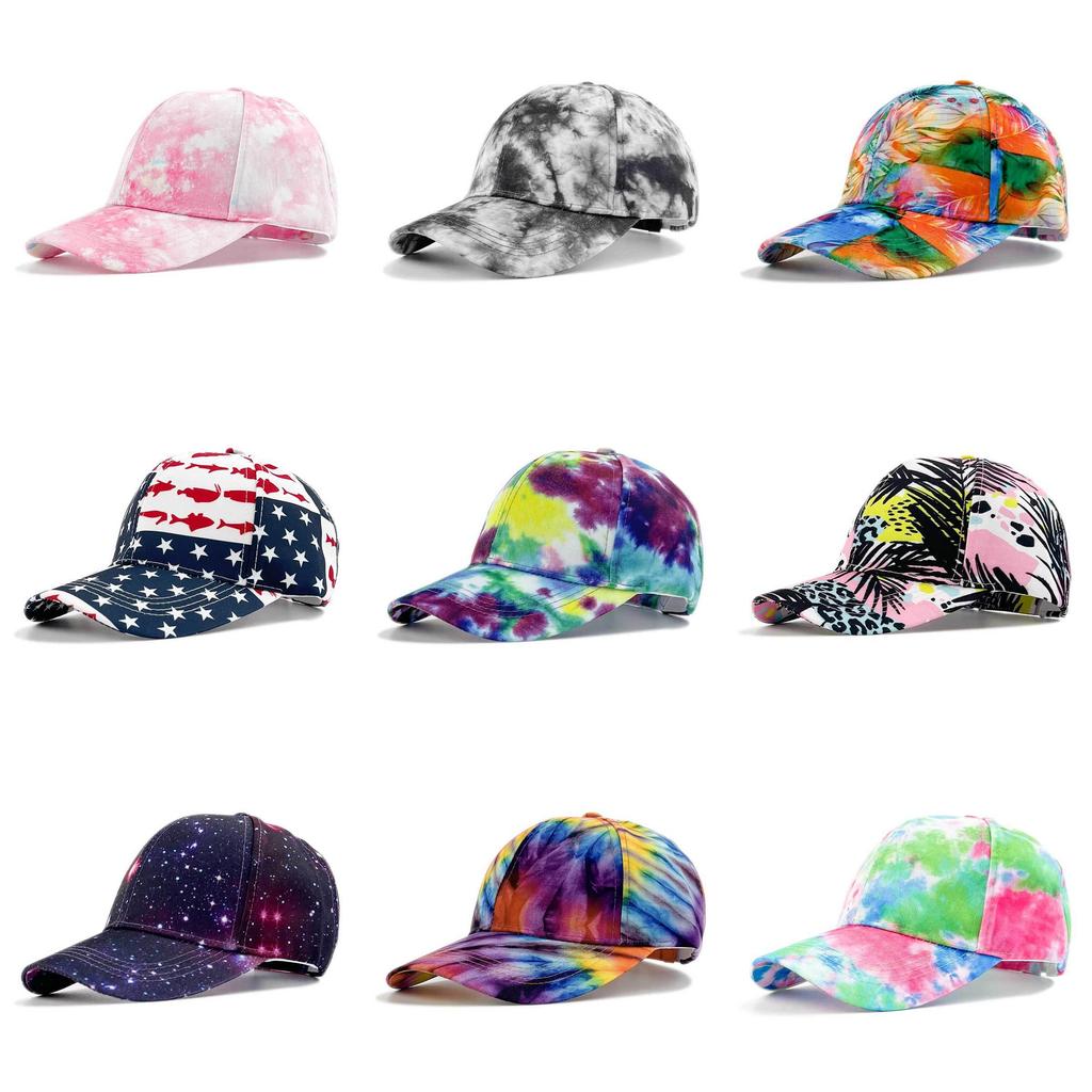 Dye Print Tie Baseball Cap Hip Hop Color Block Graffiti Visor Hat Sun Protection