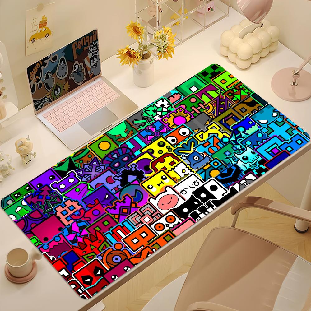 Geometry Dash Game Large Mousepad Nonslip Rubber Base Desk Decor Smooth Gaming Keyboard Mat For Laptop Student Office