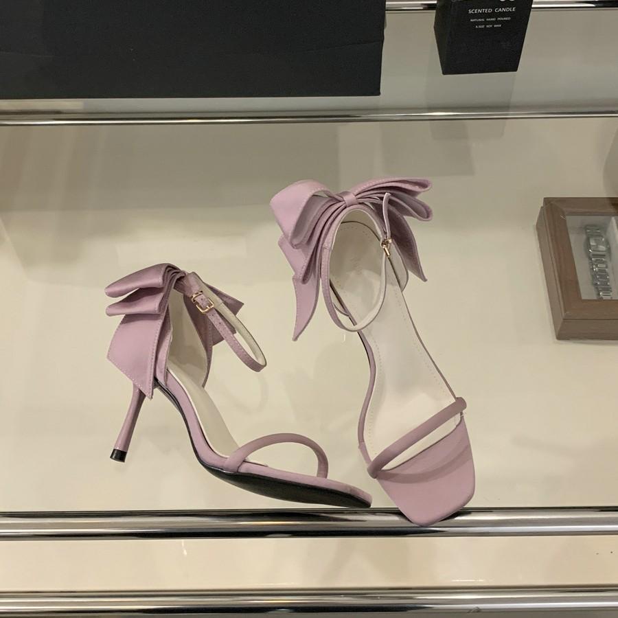 2025 Summer New Square Head Open-toed French Temperament Fairy Style Stiletto Bow Banquet Sandals Woman