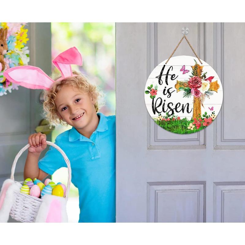 He Is Risen Door Sign Easter Decorations Indoor He Is Risen Easter Decor Hanging Decorations Christian Jesus Wood Door Hanger for Wall Home Outdoor