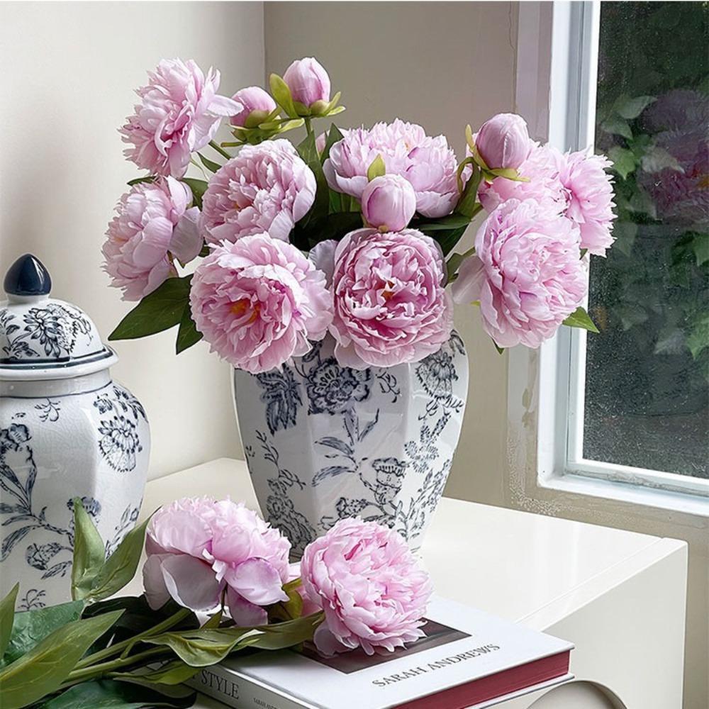 New 75CM Peony Silk Flowers Table Decor Long Branch Artificial Peony Bouquet DIY 3 Heads Fake Flower Gifts