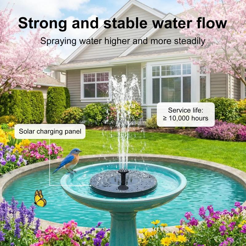 Pompa per Fontana d'Acqua Solare con 6 Ugelli e Luci LED Colorate, Decorazione da Giardino Esterna per Vasca per Uccelli, Decorazione per Stagno in Cortile