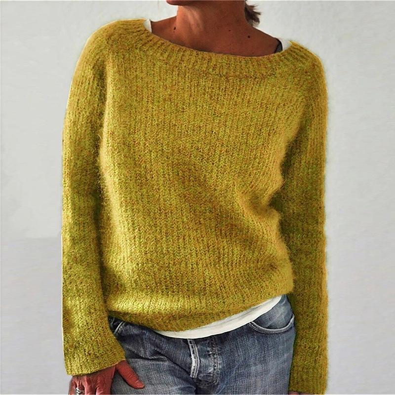 Solid Colour Basic Knit Sweater with Round Neck Stylish and Versatile Luxurious Relaxed-fit Slimming and Versatile Top