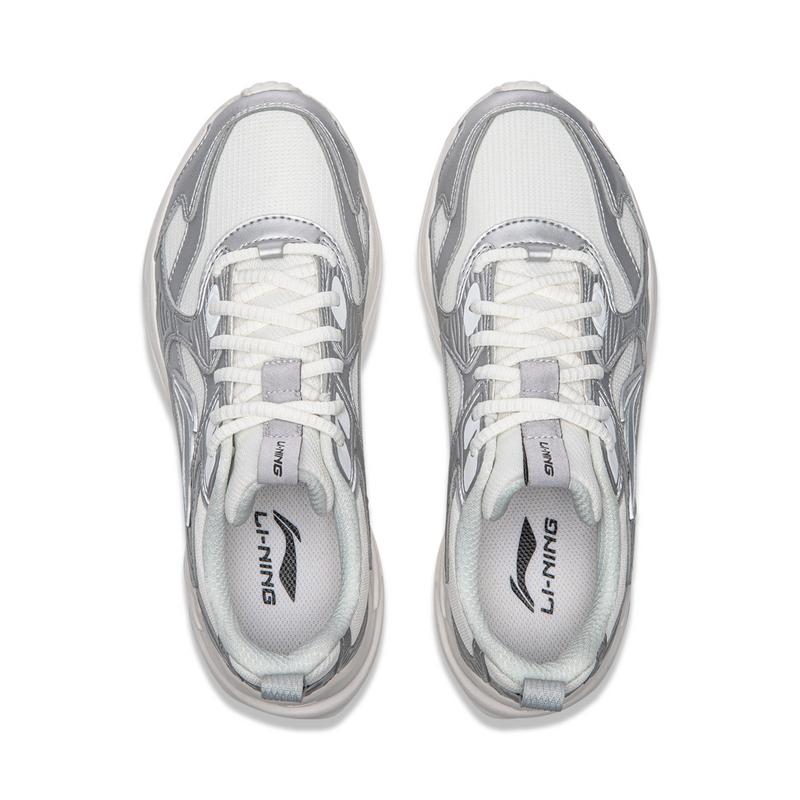 Li-Ning Synthetic Leather Comfortable Trendy Fashion Shock Absorbing Wear Resistant Low Top Casual Shoes Kids sneaker White Silver AGLV174-2