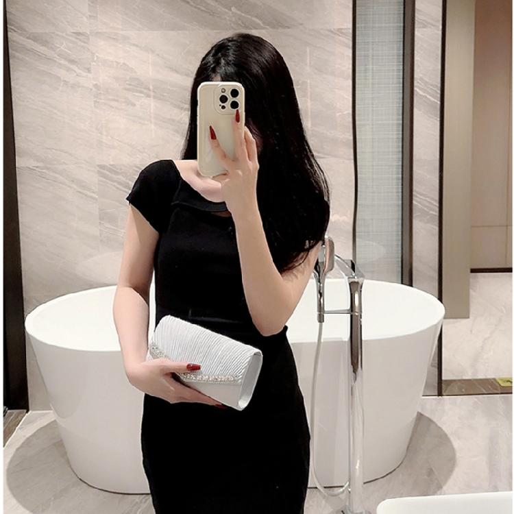 Pleated Evening Bag Wedding Gift Clutch Detachable Chain Shoulder Bags Handbag