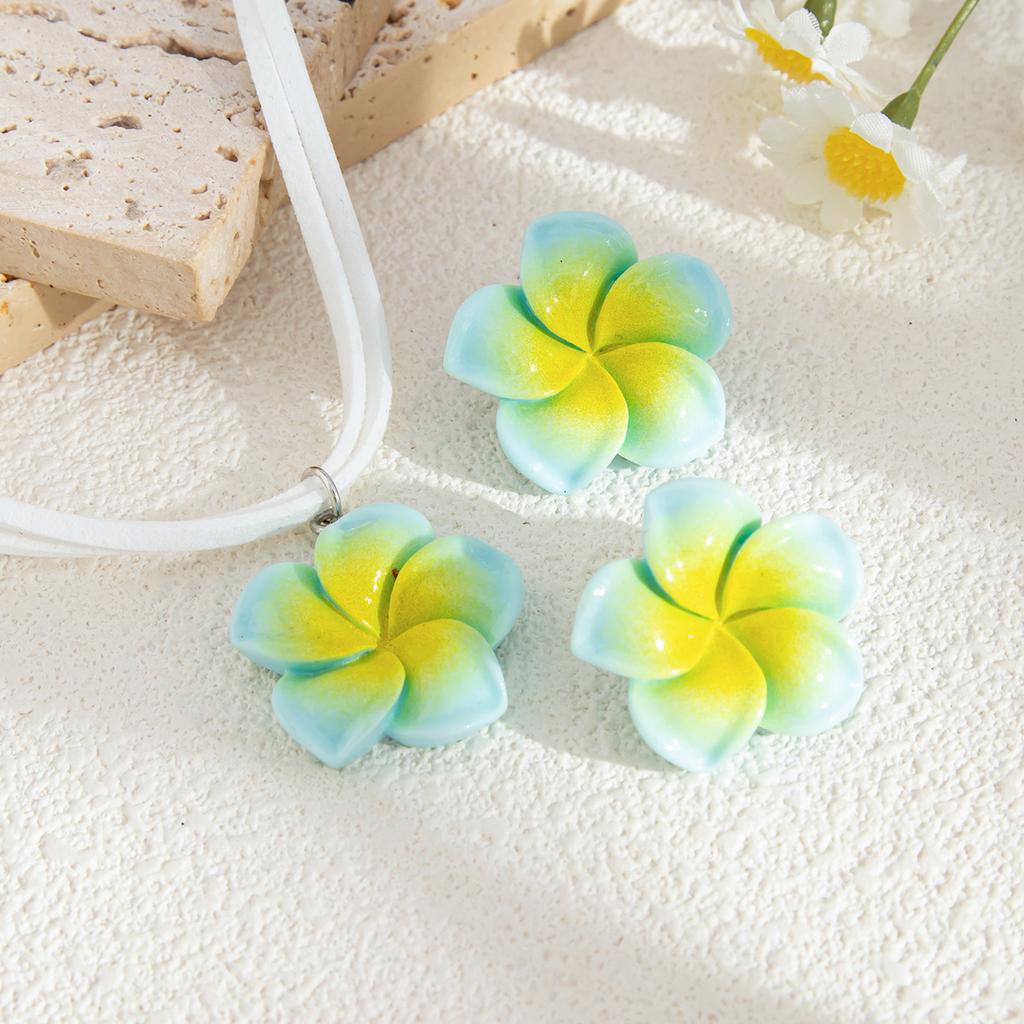 Dopamine Plumeria Pendant Necklace Set Sweet Three-Dimensional Flower Korean Velvet Collarbone Chain