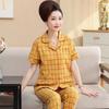 Summer cotton pajamas women's short-sleeved trousers middle-aged women's plus-size cardigan set thin loungewear