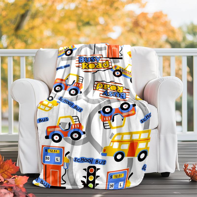 Cute Cars Theme Printed Blanket - Perfect for Couch, Bed, Travel & Outdoor Use | Machine Washable, Cozy & Durable.