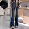 Women's Blue Fleece-Lined High-Waisted Micro-Flare Jeans for Petite - Slim Fit, Stretchy, Spring/Autumn 2026.