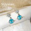 925 Sterling Silver Stylish Small Fresh Blue Stellar Zircon Stud Earrings Birthday Party Anniversary Gift