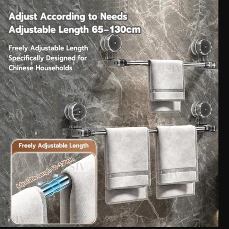Adjustable No Drill Towel Rac Strongest Suction Cup 360 Rotate Bathroom Storage Space Saving Telescopic Rod Easy Install
