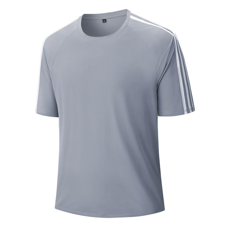 Camiseta de Manga Curta em Seda Gelo Camiseta de Manga Curta em Seda Gelo de Secagem Rápida Plus Size Camiseta de Manga Curta em Seda Gelo Secagem Rápida Manga Curta Três Listras