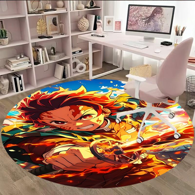 1pc Kamado Tanjiro Carpet, Round Rug, Comfortable, Suitable for Entryways, Living Rooms, Office, And Bedrooms, Christmas Decoration