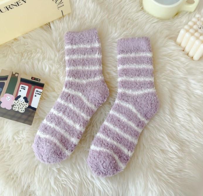 Women's Warm Solid Color Floor Socks Non Slip Plush Knitted Coral Fleece Socks No Show Socks kawaii cute men