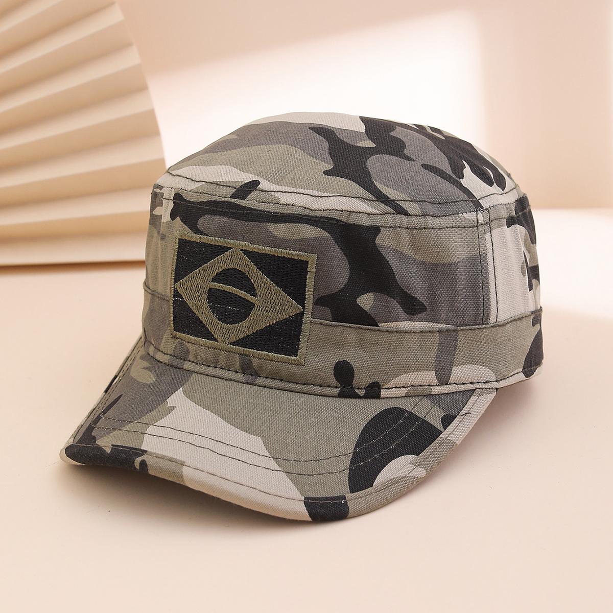 

Cross-Border Military Enthusiast Flat Top Baseball Cap, Embroidered Brazilian Flag, Curved Brim, Casual Hiking Duckbill Hat One Size