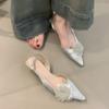 Fashion Flower Women Heeled Sandals Pointed Toe Shallow Mid Heels Shoes Elegant Buckle Pumps 2025 Summer Slingback Sandalias De Mujer