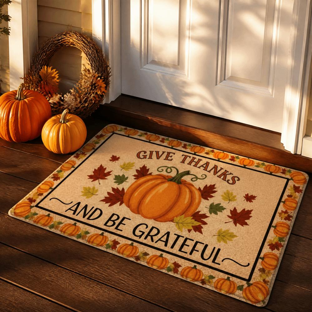 2D Flat Print Holiday Rug Non-Slip Fall Doormat Festive Vibes Welcome Doormat Thanksgiving