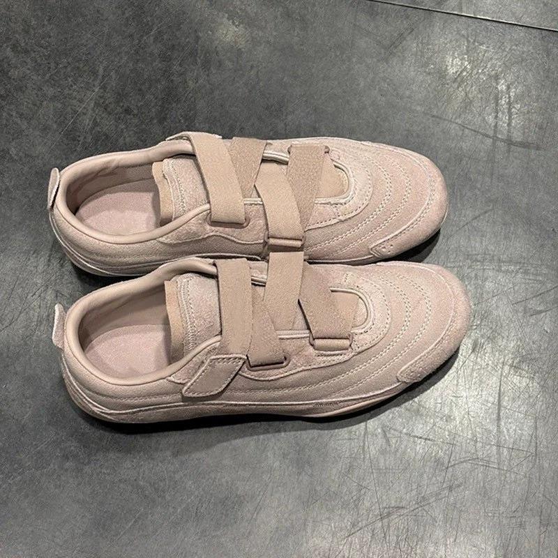 Rindslederversion der neuen Retro-Klettverschluss-Ballett-Damen-Freizeit-Sportschuhe