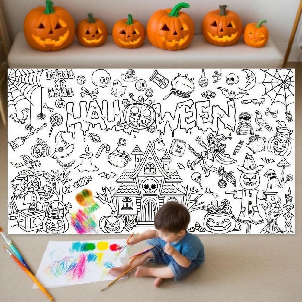 Kreslený Halloweenský Graffiti Ubrus Kreativní Velké Omalovánky Strašidelný Dům