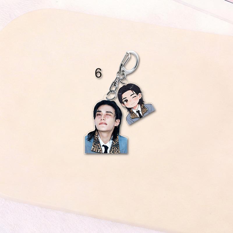 Stray Kids Member Double Acrylic Keychain Cute Cartoon Anime Portrait Pendant Bag Charm Key Ring Fan Support Merchandise Gift