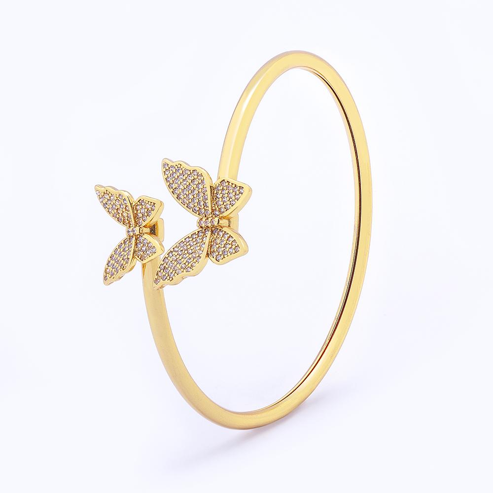 Hot Sale European American New Exaggerated Fashion Butterfly Copper Cubic Zirconia Gold Plated Adjustable Open Bangles Gift