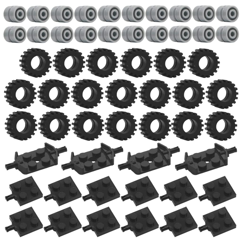 Tire Wheel and Axle Set - 56 Piece Brick Accessories Basic Classic Building Block Toy, Car Truck Wheel Parts