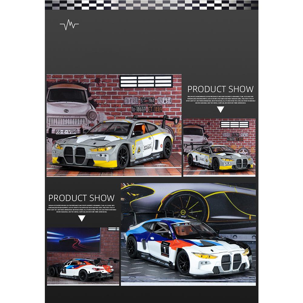 1/24 Scale M4 Alloy Model Car for Kids, Diecast Metal, Racing Car Toy, Sound Light, Boy Gift Collection