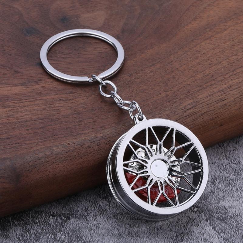 Car Wheel Keychain for Drivers, Rotating Brake Disc Metal Key Ring with Backpack Charm and Auto Culture Style Accessory