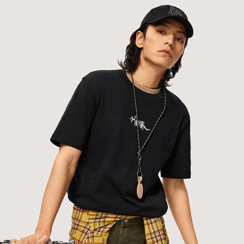 Li Ning Chinese Culture Series Solid Color Crew Neck Pullover Short Sleeve T-Shirt Men Tops Black AHSU321-4