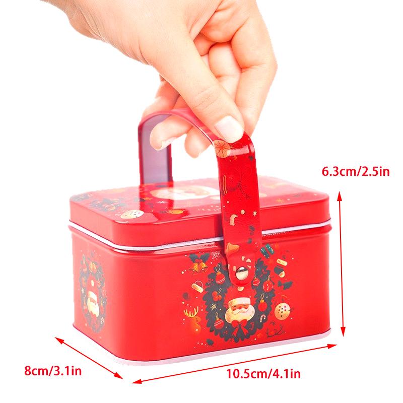 1 Pcs Christmas Gift Box With Handle Tinplate Candy Cookie Packaging Box Containers Kids  Year Gift Decor Xmas Party Supplies